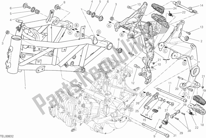 All parts for the Frame of the Ducati Multistrada 1200 ABS Thailand 2014